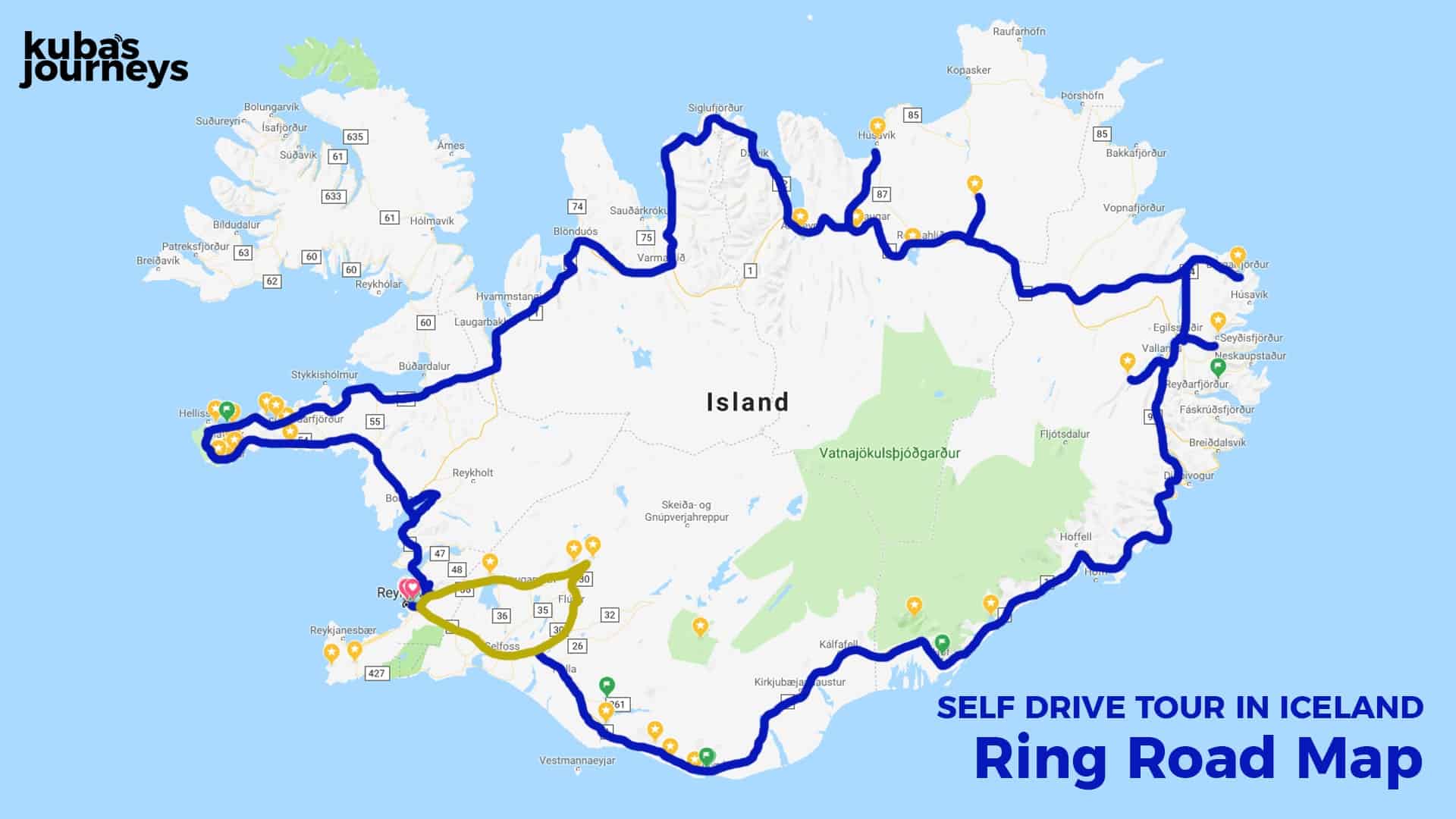 Self Drive Tour Iceland - Map